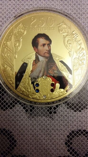 qızıl onluq qiyməti: Mедаль с изображением Наполеона Бонапарта cu/ni с позолотой.155 — 1