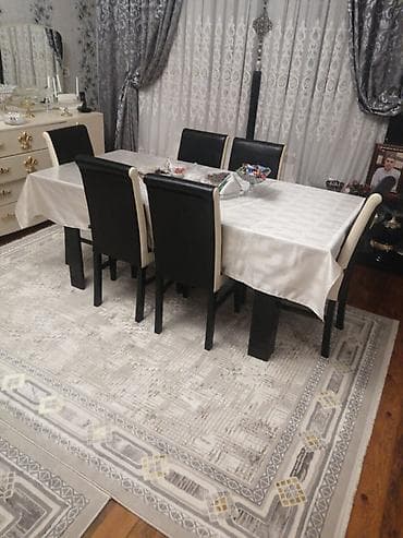 taxta stul: Qonaq otağı üçün, Yeni, Açılmayan, Dördbucaq masa, 6 stul — 1