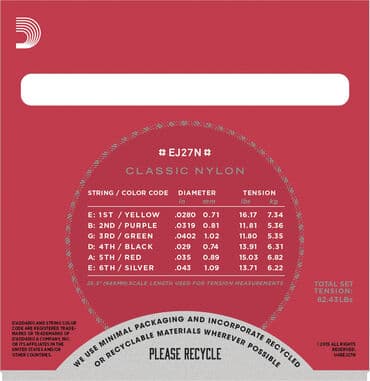 ney: Klassik neylon simlər Model:Daddario EJ27N Komplektdə 6 sim var (3 — 2