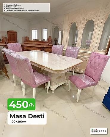 kohnə stul: Masa Dəsti – 100×200 sm - Klassik üslubda mərmər naxışlı, düzbucaqlı — 1