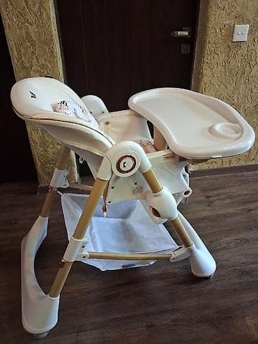 oyuncaq pisik: Uşaq yemək stulu – çoxfunksiyalı, təkərlidir - Rəng: krem/boz-qızılı — 2