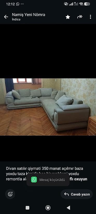 Ev üçün mebel: Divan satılır qiyməti 350 manat açılmır baza yoxdu təzə kimidir heç — 1