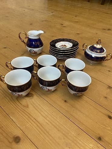 farfor fiqurları: Çay dəsti, rəng - Göy, Farfor, 6 nəfərlik, Çexiya — 3