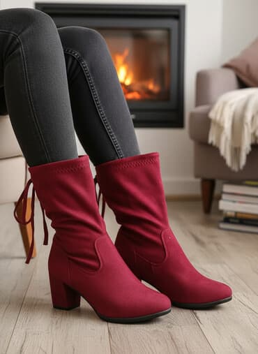 sapacki sekilleri: Qadın çəkmələri – bordo rəng - Material: süet (yumuşaq tekstura, mat — 1