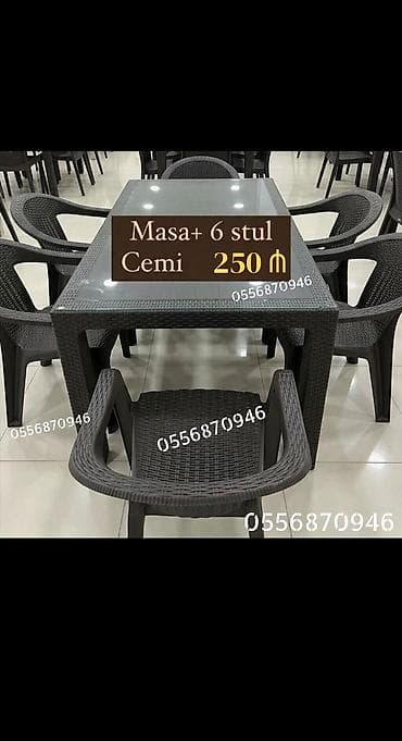 metbex mebeli: Yeni, Dördbucaq masa, 6 stul, Açılmayan, Stullar ilə, Həsir toxunuşlu, Türkiyə — 5