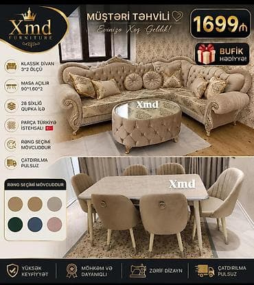 Xmd Furniture klassik qonaq dəsti Tərkibi: - Künc klassik divan – 3+2