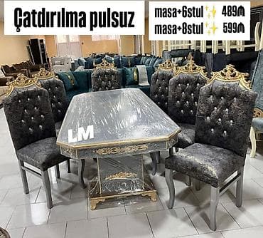 Qonaq otağı üçün, Yeni, Açılmayan, Dördbucaq masa, 6 stul