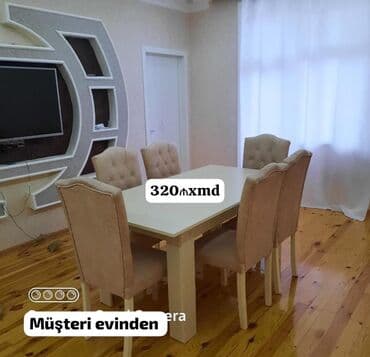 Qonaq otağı üçün, Yeni, Açılmayan, Dördbucaq masa, 6 stul