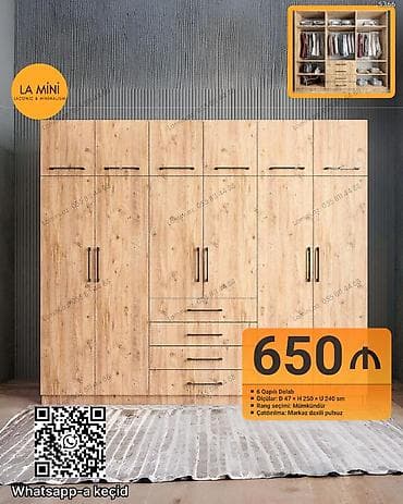 6 qapı, Siyirməli, Digər rəng, Taxta, Açılan, Düz dolab