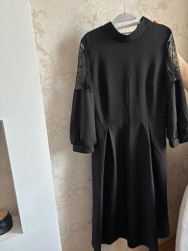 massimo dutti ispaniya: Qara rəngdə zərif qadın donu - Model: midi uzunluqda, yüngül A-kəsim — 1