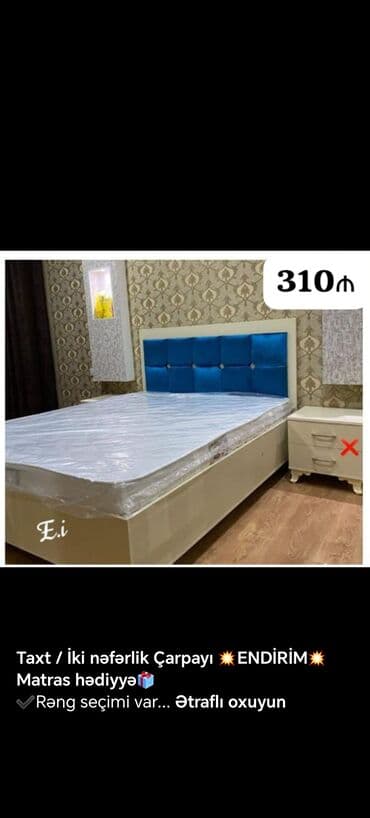 yataq dosekleri: 📌Taxt çarpayı 📏Olcu 2x160 💶Qiymet 259azn dən başlayan qiymətlər — 7