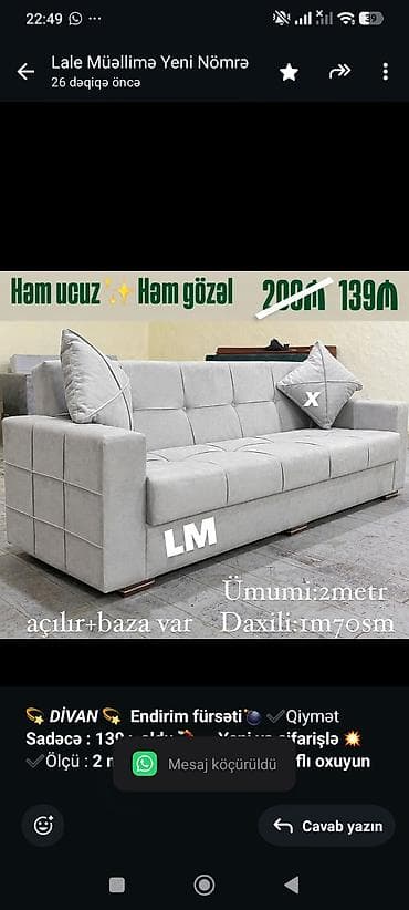 balin: 💫 _*DİVAN*_ 💫 *Endirim fürsəti💣* ✔️Qiymət *Sadəcə : 139₼ oldu* 💃 — 1
