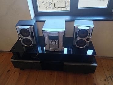 parta stol: Qara şüşə TV stendi - Material: parlaq qara temperli şüşə yuxarı səth — 2