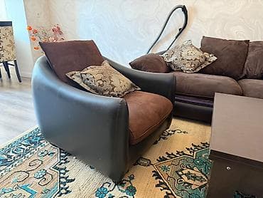 damla divan desti: Divan kreslo – 3 parçalı yumşaq mebel komplekti - Rəng: tünd qəhvəyi — 6