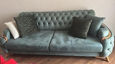 пуфик мебель: Yenidir. Yaşıl rəngli yumşaq dəst – 3 nəfərlik divan + 2 ədəd kreslo — 2