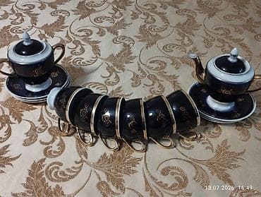 Çay dəsti, rəng - Göy, Farfor, 6 nəfərlik, SSRİ