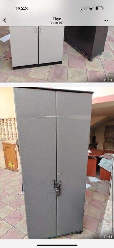 işlənmiş şkaflar: Ofis mebelləri dəsti - 2 qapılı metal/ofis şkafı: boz rəng, ön — 1