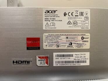 monoblok qiymetleri: Gümüşü rəngdə, Acer brendinə məxsus monoblok kompüter. Kompüterin arxa — 2