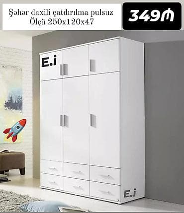 Ağ rəngdə mebel dəsti 1) Geniş qarderob - Ölçü: 250 x 120 x 47 sm