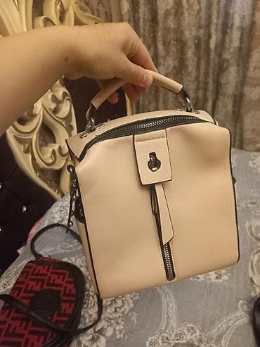 Çantalar: Bej rəngli qadın əl çantası/backpack - Material: yumşaq eko‑dəri — 1
