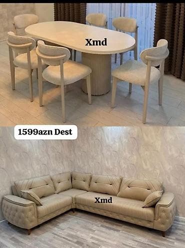 Mebel dəsti - Yemək masası və 6 ədəd stul: - Oval formalı, açıq bej at lalafo.az Mebel dəsti - Yemək masası və 6 ədəd stul: - Oval formalı, açıq bej