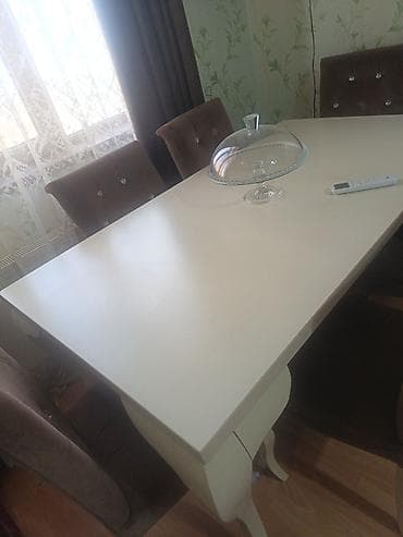 Ağ rəngli yemək masası - Dizayn: Klassik üslubda, qalın düzbucaqlı — 1