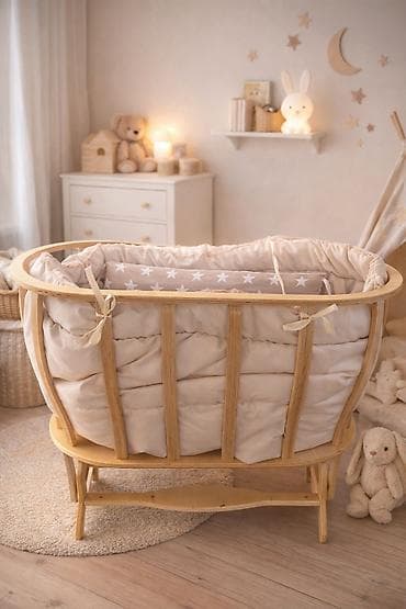 Oğlan və qız üçün, İşlənmiş, Yumru, Beşik, Dəst ilə, Matrassız, Yellənmə mexanizm ilə