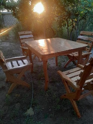 taxta: Bağ üçün taxta masa-stul dəsti - Tərkib: 1 ədəd kvadrat masa + 4 ədəd — 2