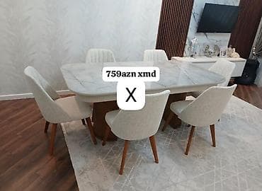 stol ustul: Mətbəx/qonaq otağı üçün modern yemək dəsti. - Masa: Oval formalı — 1