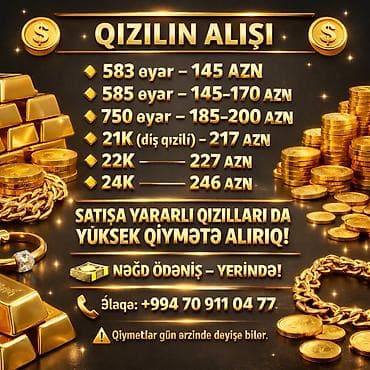 uzuk satışı: Qızıl alışı xidməti - 583 əyar – 145 AZN - 585 əyar – 145–170 AZN - — 1