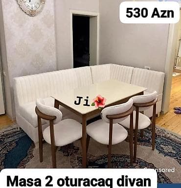 Mətbəx üçün, Yeni, Açılmayan, Dördbucaq masa, 2 stul