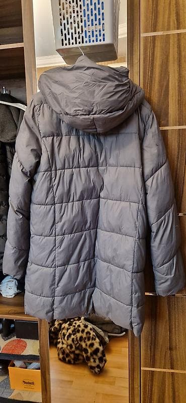 pidjak: Qadınlar üçün qışlıq pufik kurtka - Rəng: boz - Model: diz altına — 2