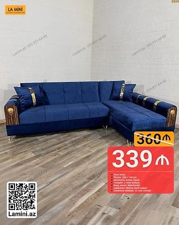 ev saat: Künc divan, Açılan, Bazalı, Vеlur parça, Şəhərdaxili pulsuz çatdırılma — 1