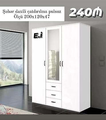 3 qapılı, Güzgülü, Ağ, Açılan, Düz dolab — 1