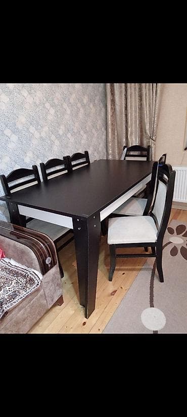Qonaq otağı üçün, İşlənmiş, Dördbucaq masa, 6 stul