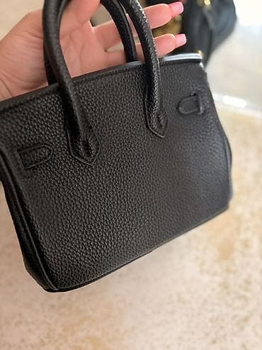 chanel sumkalar: Qara mini əl çantası – qızılı detallarla - Material: teksturalı — 3