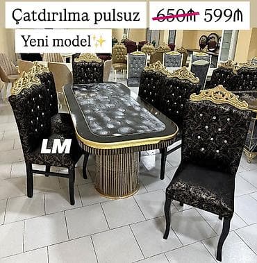 stol ev ucun: Qonaq otağı üçün, Yeni, Açılmayan, Kvadrat masa, 6 stul — 1