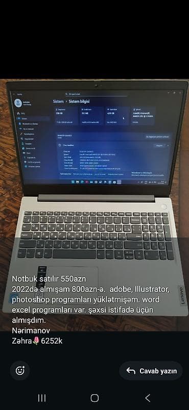 ram ddr2 notebook: İşlənmiş Lenovo 15.6 ", Intel Celeron, 256 GB, Ünvandan götürmə — 1
