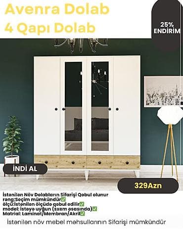 Düz dolab, Yataq otağı üçün, Paltar üçün, Açılan, Korpuslu, 4 qapılı — 8