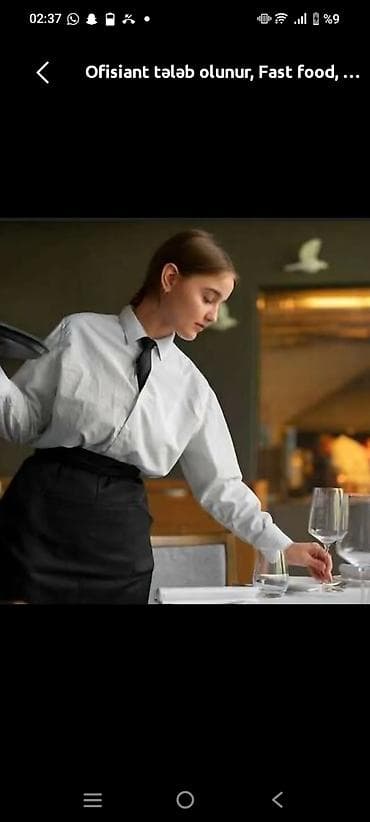 katibe isi axtaran: Ofisiant tələb olunur, Fast food, İstənilən yaş, Təcrübəsiz — 1