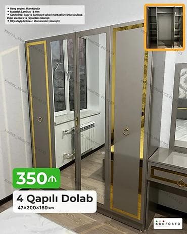 skaf: 4 qapılı paltar dolabı – 47×200×160 sm - Material: 18 mm laminat - — 1
