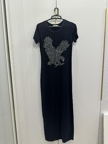 Qara rəngli uzun T‑shirt/əlbisə S ölçu - Model: qısaqoll, dairəvi — 1