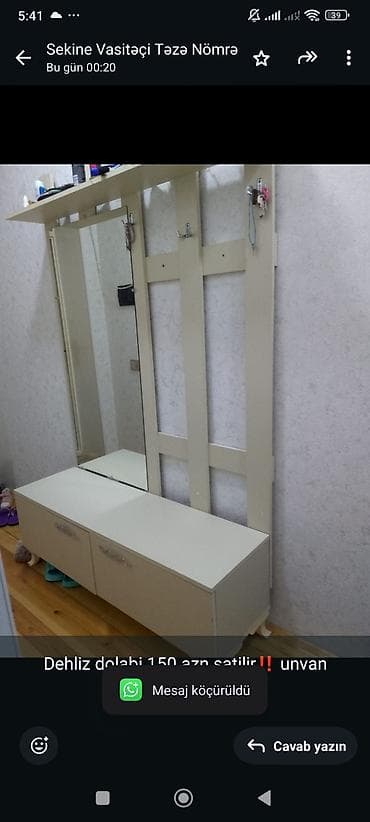 şifon: Dehliz dolabi 150 azn satilir‼️ unvan hokmeli 3387 sekine — 1