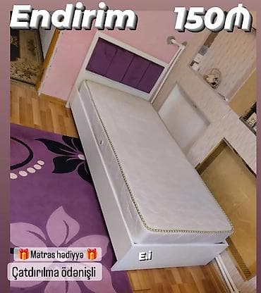 mebel qulpu: Endirim – 150₼ Ağ rəngdə tək nəfərlik çarpayı. - Başlıq hissəsi — 1