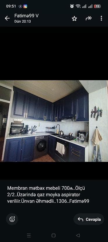 ucuz gullər: Membran mətbəx mebeli 700₼. Ölçü 2/2. Üzərində qaz moyka aspirator — 1