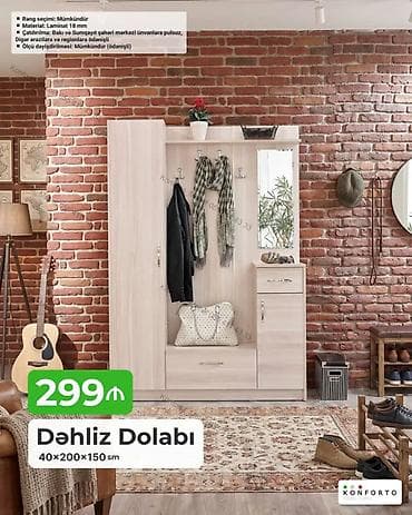 skafi: Dəhliz dolabı – 40×200×150 sm Xüsusiyyətlər: - Material: 18 mm — 1