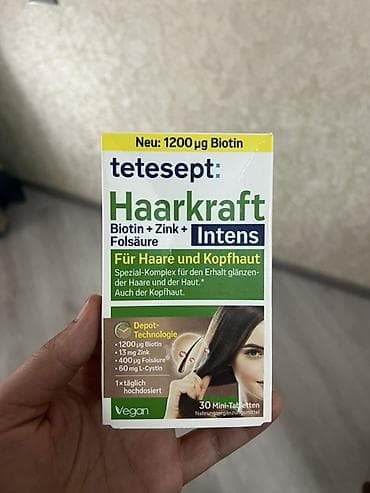 sac ucun biotin: Tetesept Haarkraft Intens – Biotin + Sink + Fol turşusu ilə saç və baş — 1