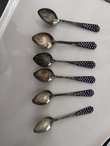 Emalat dəstindən 6 ədəd çay qaşığı - Material: metal (gümüşü rəng) -