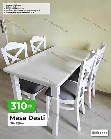ag masa: Masa Dəsti – 70×120 sm - Dördkünc yemək masası və 4 ədəd stul - — 1
