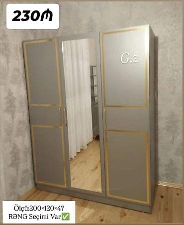 ikinci el perde: Yeni, 3 qapılı, Güzgülü, Boz, Digər material, Açılan, Düz dolab — 1
